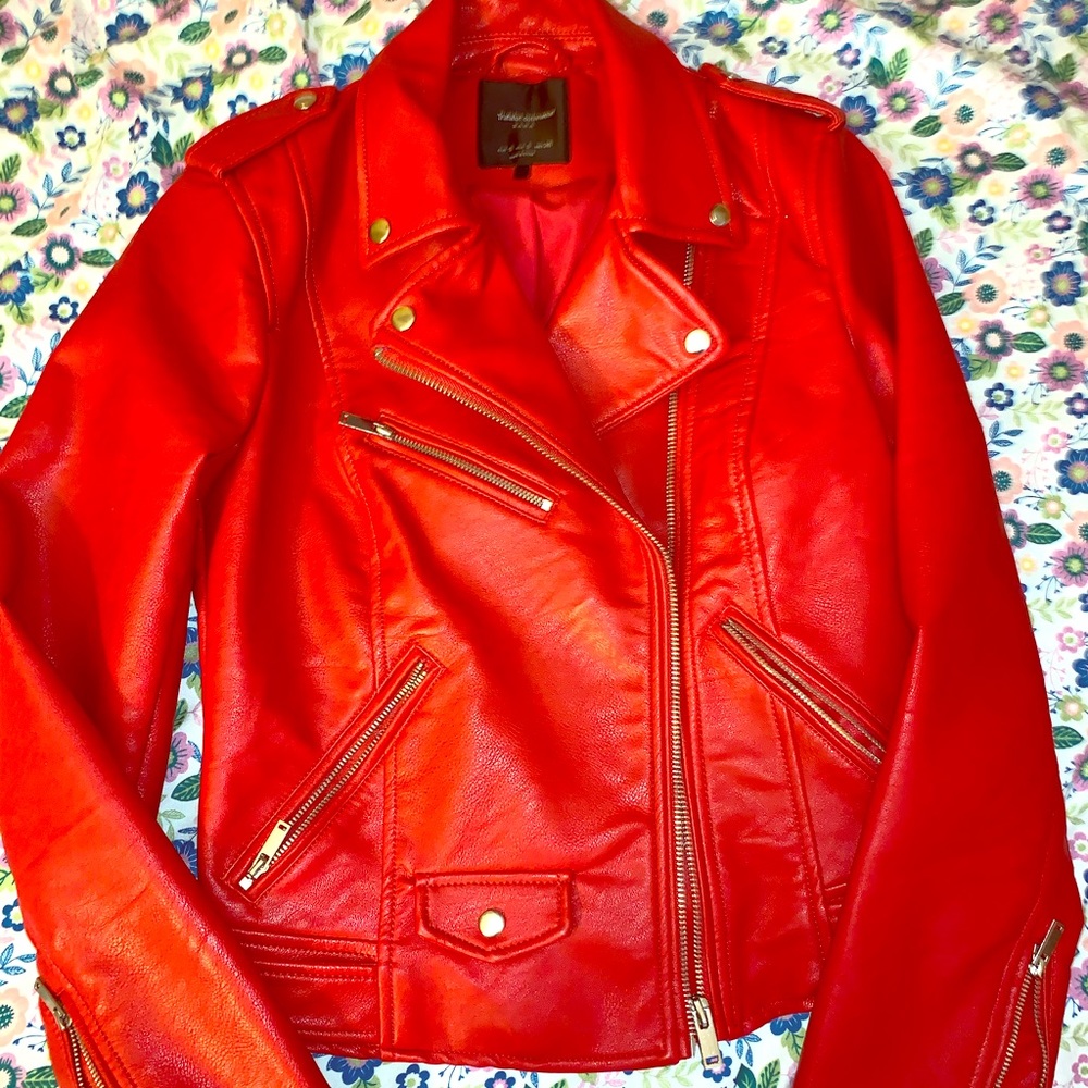 BRAND NEW Zara Red Biker Leather Jacket Small NWOT